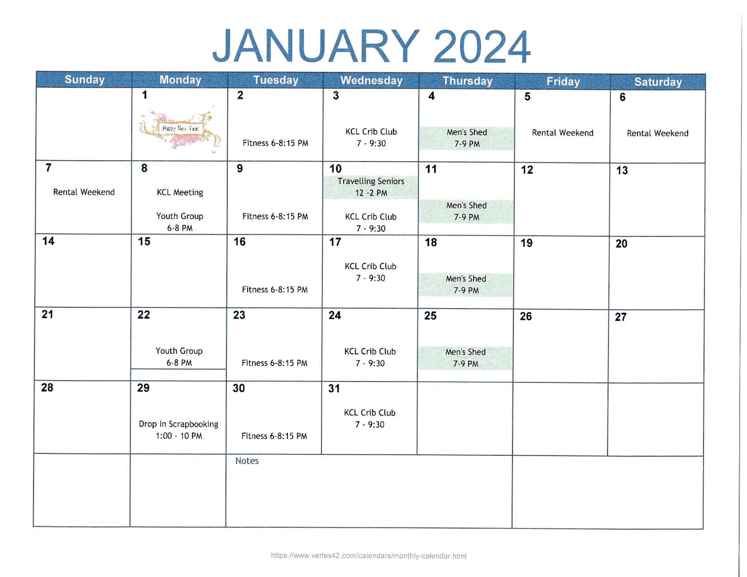 Calendar Kenilworth Community League